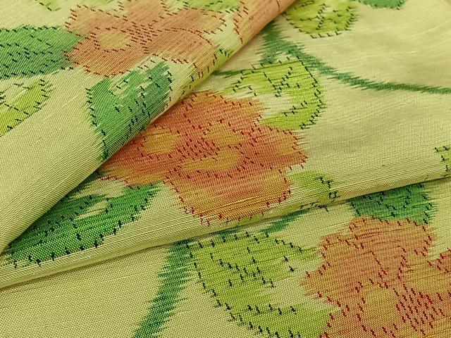 平和屋着物▽上質な紬　単衣　草花文　正絹　逸品　AABK9803jh