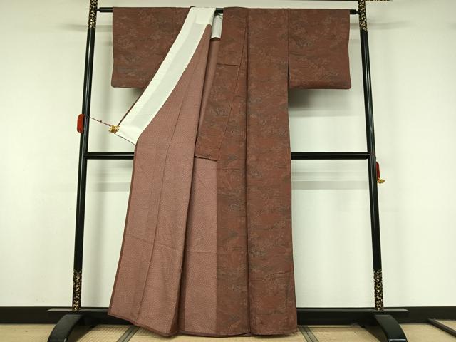 平和屋着物▽江戸小紋　単衣　風景文　正絹　逸品　AABK9805jh