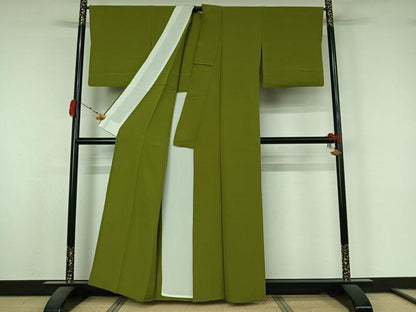 平和屋着物▽上質な色無地　単衣　青丹色　正絹　逸品　AABK9806jh