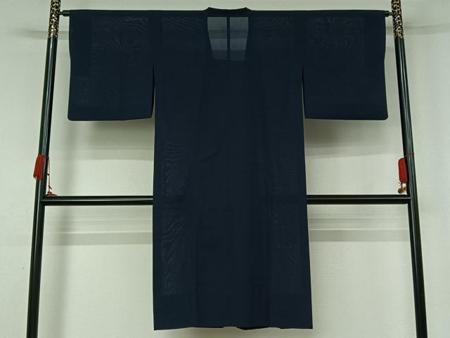 平和屋着物▽道行コート　スリーシーズン　春夏秋　塵除け　芝文　鉄紺色　ロング丈　正絹　逸品　AABK9808jh