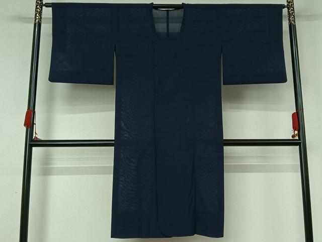 平和屋着物▽道行コート　スリーシーズン　春夏秋　塵除け　芝文　鉄紺色　ロング丈　正絹　逸品　AABK9808jh