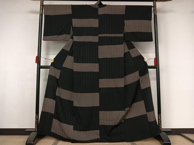 平和屋着物▽小紋　単衣　横段文　洗える着物　AABK9812jh