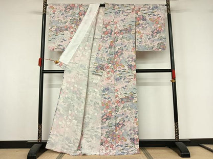 平和屋着物▽上質な小紋　単衣　風景花鳥文　暈し染め　正絹　逸品　AABK9813jh