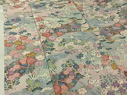 平和屋着物▽上質な小紋　単衣　風景花鳥文　暈し染め　正絹　逸品　AABK9813jh