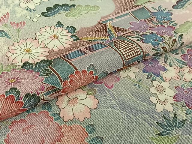 平和屋着物▽上質な小紋　単衣　風景花鳥文　暈し染め　正絹　逸品　AABK9813jh