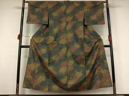 平和屋着物▽上質な紬　単衣　霞文　正絹　逸品　AABK9817jh