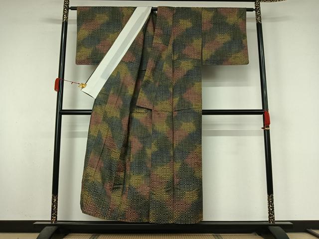 平和屋着物▽上質な紬　単衣　霞文　正絹　逸品　AABK9817jh