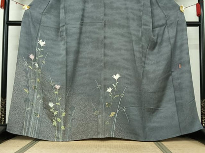 平和屋着物▽本加賀友禅作家　清藤宏　訪問着　単衣　草花文　正絹　逸品　AABK9818jh