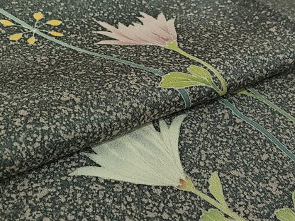 平和屋着物▽本加賀友禅作家　清藤宏　訪問着　単衣　草花文　正絹　逸品　AABK9818jh