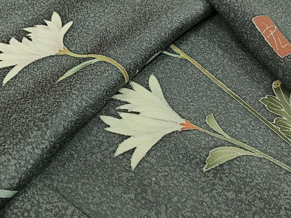 平和屋着物▽本加賀友禅作家　清藤宏　訪問着　単衣　草花文　正絹　逸品　AABK9818jh