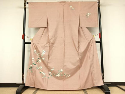 平和屋着物▽本加賀友禅作家　成竹登茂男　訪問着　単衣　白山紬　枝花文　ますいわ屋扱い　正絹　逸品　AABK9819jh