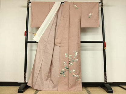 平和屋着物▽本加賀友禅作家　成竹登茂男　訪問着　単衣　白山紬　枝花文　ますいわ屋扱い　正絹　逸品　AABK9819jh