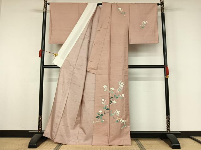平和屋着物▽本加賀友禅作家　成竹登茂男　訪問着　単衣　白山紬　枝花文　ますいわ屋扱い　正絹　逸品　AABK9819jh