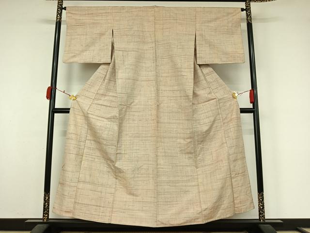平和屋着物▽上質な紬　単衣　格子　正絹　逸品　AABK9820jh