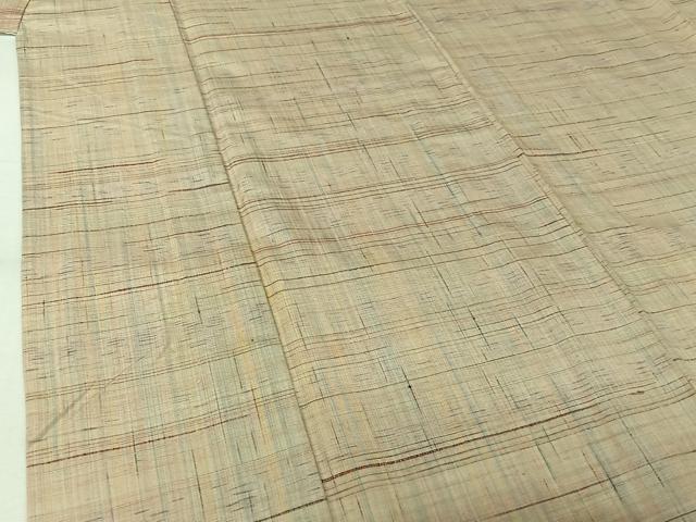 平和屋着物▽上質な紬　単衣　格子　正絹　逸品　AABK9820jh