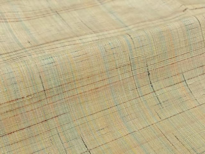 平和屋着物▽上質な紬　単衣　格子　正絹　逸品　AABK9820jh