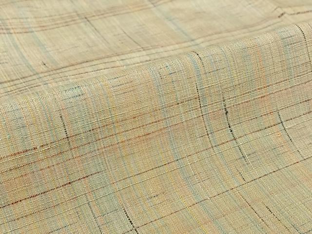 平和屋着物▽上質な紬　単衣　格子　正絹　逸品　AABK9820jh