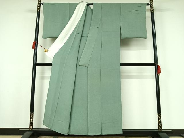 平和屋着物▽上質な色無地　単衣　薄青色　鬼しぼ縮緬　正絹　逸品　AABK9821jh