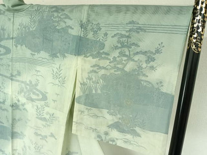 平和屋着物▽訪問着　無双　紗袷　紗×紗　風景松竹梅文　金彩　正絹　逸品　AABK9822jh