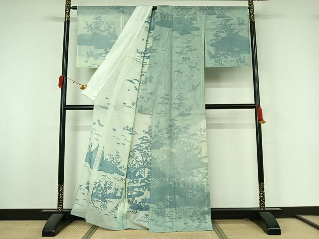 平和屋着物▽訪問着　無双　紗袷　紗×紗　風景松竹梅文　金彩　正絹　逸品　AABK9822jh