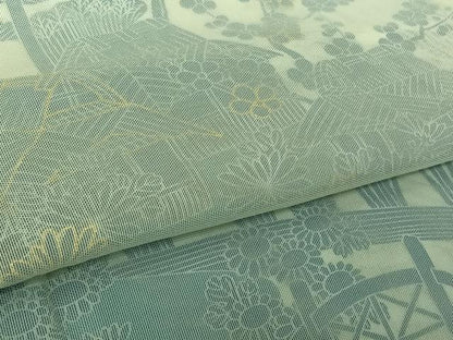 平和屋着物▽訪問着　無双　紗袷　紗×紗　風景松竹梅文　金彩　正絹　逸品　AABK9822jh