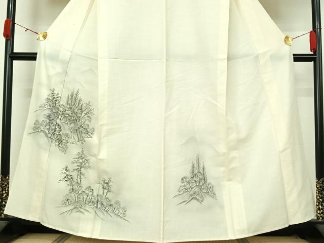 平和屋着物▽訪問着　単衣　紬地　手描き　風景文　正絹　逸品　AABK9824jh