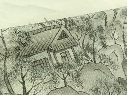 平和屋着物▽訪問着　単衣　紬地　手描き　風景文　正絹　逸品　AABK9824jh