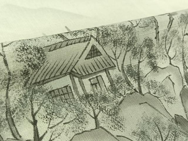 平和屋着物▽訪問着　単衣　紬地　手描き　風景文　正絹　逸品　AABK9824jh