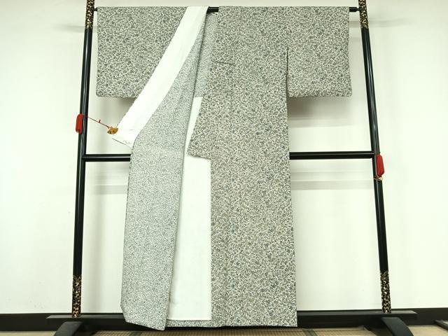 平和屋着物▽上質な小紋　単衣　草花文　正絹　逸品　AABK9826jh