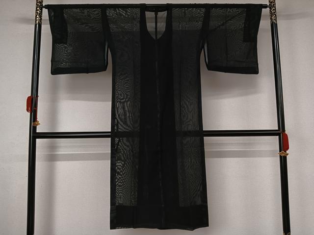平和屋着物▽道行コート　スリーシーズン　春夏秋　塵除け　黒地　ロング丈　正絹　逸品　AABK9828jh