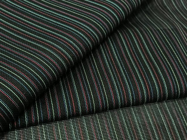 平和屋着物▽道行コート　スリーシーズン　春夏秋　塵除け　縞　黒地　ロング丈　正絹　逸品　AABK9830jh