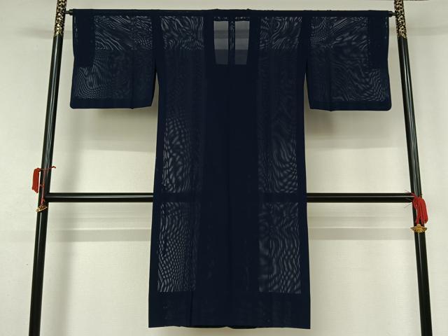 平和屋着物▽道行コート　スリーシーズン　春夏秋　塵除け　紺色　ロング丈　正絹　逸品　AABK9831jh