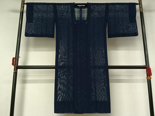 平和屋着物▽道行コート　スリーシーズン　春夏秋　塵除け　紺色　ロング丈　正絹　逸品　AABK9831jh