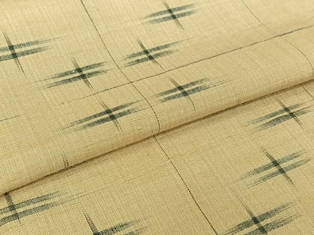 平和屋着物▽上質な紬　単衣　幾何学文様　正絹　逸品　AABK9836jh