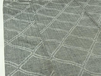 平和屋着物▽上質な紬　単衣　幾何学文様　正絹　逸品　AABK9838jh