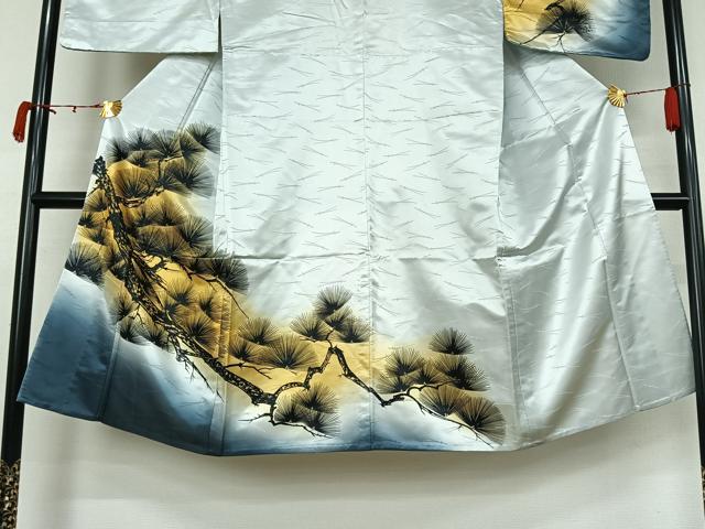 平和屋着物▽男性　訪問着　単衣　松文　暈し染め　洗える着物　AABK9839jh