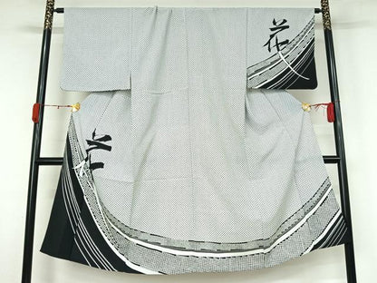 平和屋着物▽男性　訪問着　単衣　文字文　洗える着物　AABK9840jh