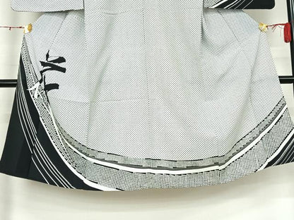 平和屋着物▽男性　訪問着　単衣　文字文　洗える着物　AABK9840jh