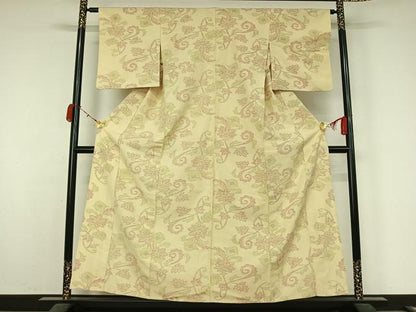 平和屋着物▽上質な紬　単衣　更紗花文　鈴乃屋扱い　正絹　逸品　AABK9841jh