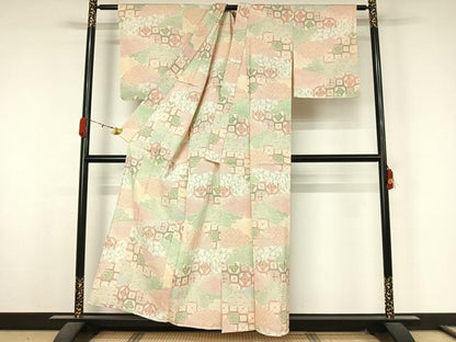 平和屋着物▽お召　単衣　雲取り正倉院花文　正絹　逸品　AABK9843jh