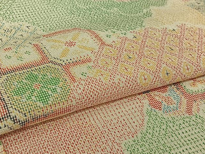 平和屋着物▽お召　単衣　雲取り正倉院花文　正絹　逸品　AABK9843jh