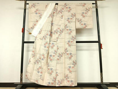 平和屋着物▽小千谷紬　単衣　花籬文　正絹　逸品　AABK9844jh