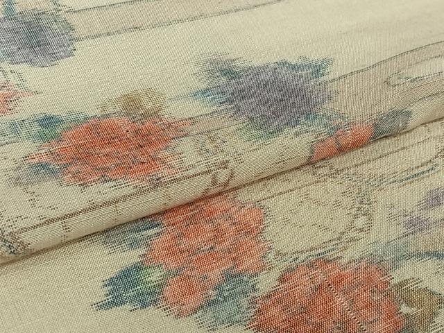 平和屋着物▽小千谷紬　単衣　花籬文　正絹　逸品　AABK9844jh
