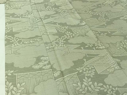 平和屋着物▽お召　単衣　風景松文　正絹　逸品　AABK9846jh