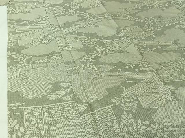 平和屋着物▽お召　単衣　風景松文　正絹　逸品　AABK9846jh