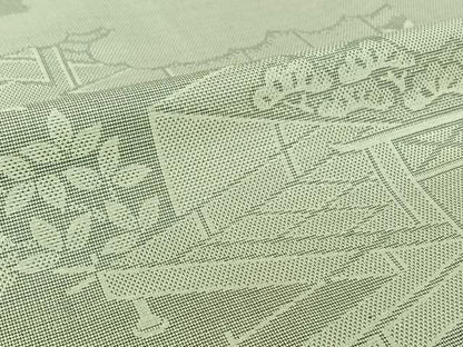 平和屋着物▽お召　単衣　風景松文　正絹　逸品　AABK9846jh