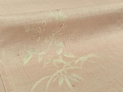 平和屋着物▽上質な小紋　単衣　紬地　手描き　芝花文　正絹　逸品　AABK9847jh