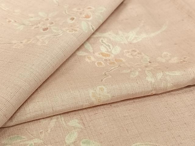 平和屋着物▽上質な小紋　単衣　紬地　手描き　芝花文　正絹　逸品　AABK9847jh
