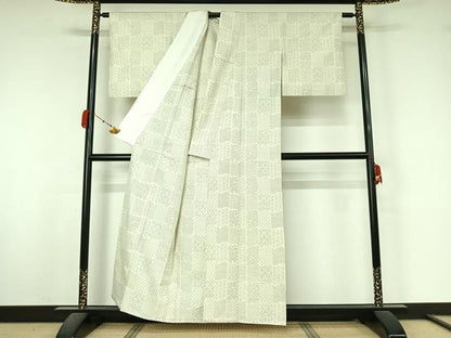 平和屋着物▽結城紬　単衣　100亀甲　吉祥文　正絹　逸品　AABK9848jh