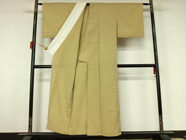 平和屋着物▽上質な紬　単衣　亀甲柄　正絹　逸品　AABK9850jh